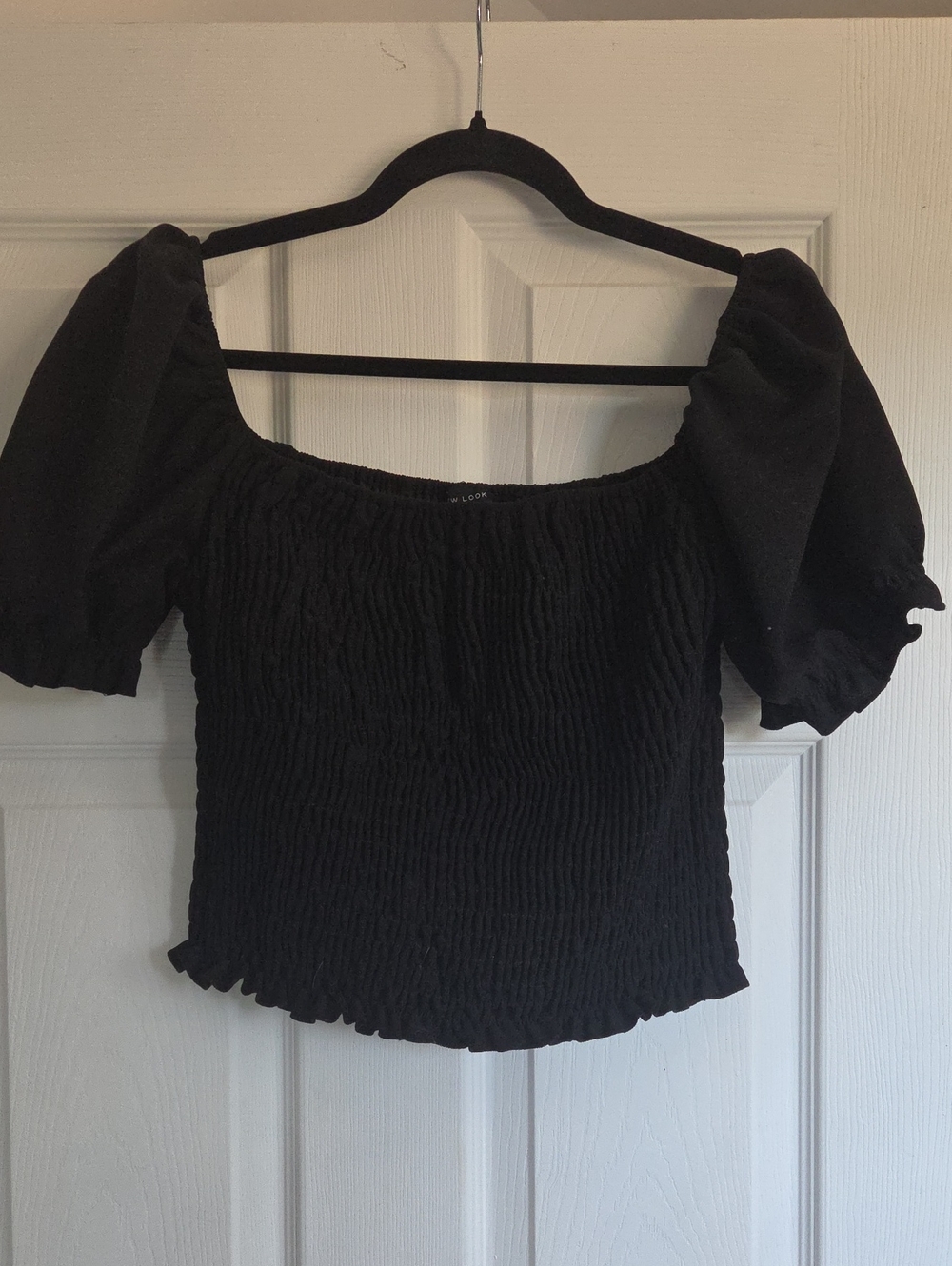 Black Smocked Puff Sleeve Women's Crop Top